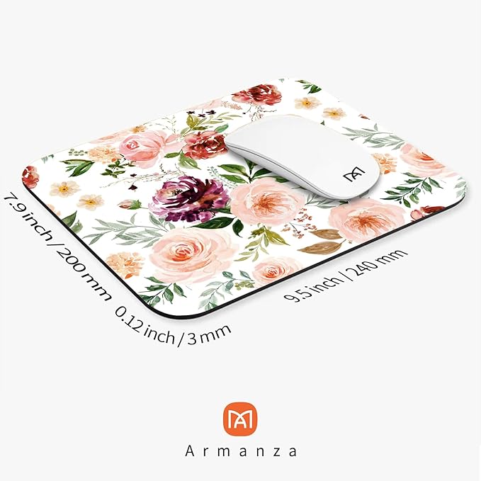 Square Mouse Pad Pretty Floral,Personalized Premium-Textured Custom Mouse Mat Design,Washable Mousepad Cloth,Non-Slip Rubber Base Computer Mouse Pads for Wireless Mouse