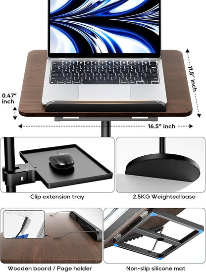 2 in 1 Adjustable Book Stand - Dual-Use Floor and Desktop Book Holder Stand, Height Adjustable 23.5-52 in, Elastic Page Clips for Music Sheet, Recipe, Tablet, Laptop-Black