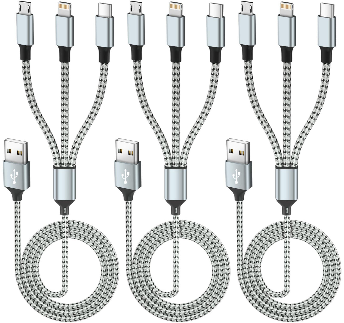 Multi Charging Cable(3Pack 4FT), 3 in 1 Charging Cable for Multiple Devices