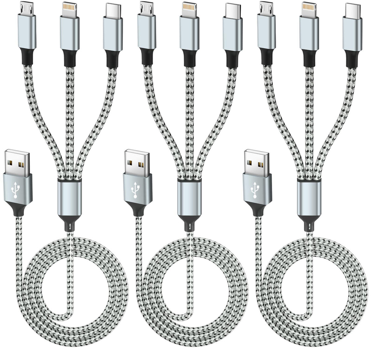 Multi Charging Cable(3Pack 4FT), 3 in 1 Charging Cable for Multiple Devices