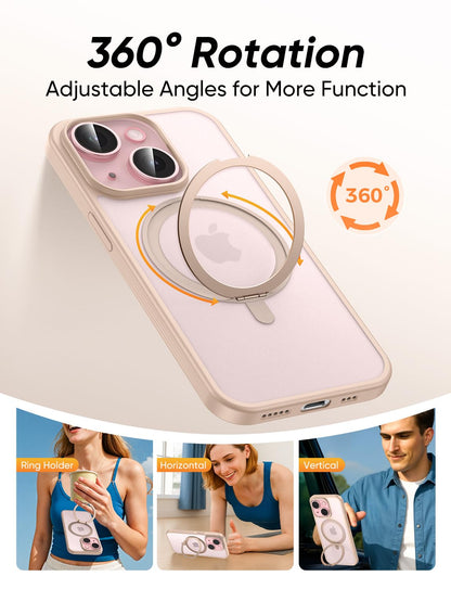 MAGIC JOHN for iPhone 15 Case 360° Rotatable Magnetic Invisible Stand, Fit for MagSafe 15 Phone Case, 16FT Military Grade Shockproof for iPhone Case with Kickstand, Rose Gold