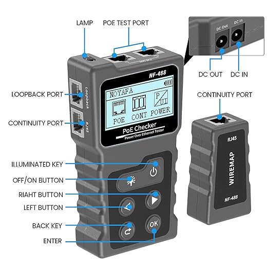 NOYAFA NF-488 RJ45 Network Cable Tester POE Ethernet Power Detector Tool