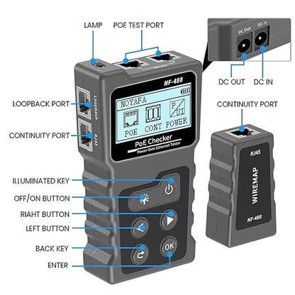 NOYAFA NF-488 RJ45 Network Cable Tester POE Ethernet Power Detector Tool