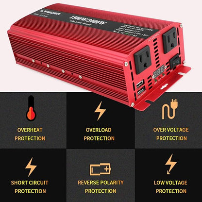 Yinleader 1500 Watts Car Power Inverter 12V to 110V,DC to AC Converter Dual AC Outlets and Dual 3.1A USB Ports for RV Caravan Truck Laptop Camping