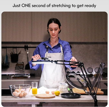 Overhead Camera Mount with Ring Light Phone Holder,10" LED Ring Light for Desk with Stand and Remote for iPhone,Phone Tripod with Light for Video Recording TikTok Live Stream Cooking Kitchen Vlogging