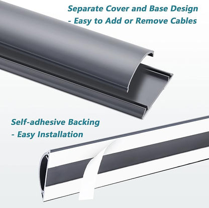 Cord Cover 6.6ft(2xL3.3Ft), Large Capacity Gray PVC Cord Hider - Hard Floor Wire Cover for Cable Management - 1.8" W x 0.6" H