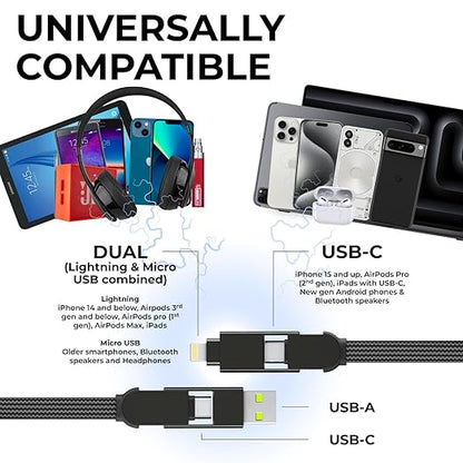 Rolling Square, inCharge XL, 6-in-1 Multi Charging Cable, 100W Ultra-Fast Charging Power, 10 Ft/3m, Urban Black