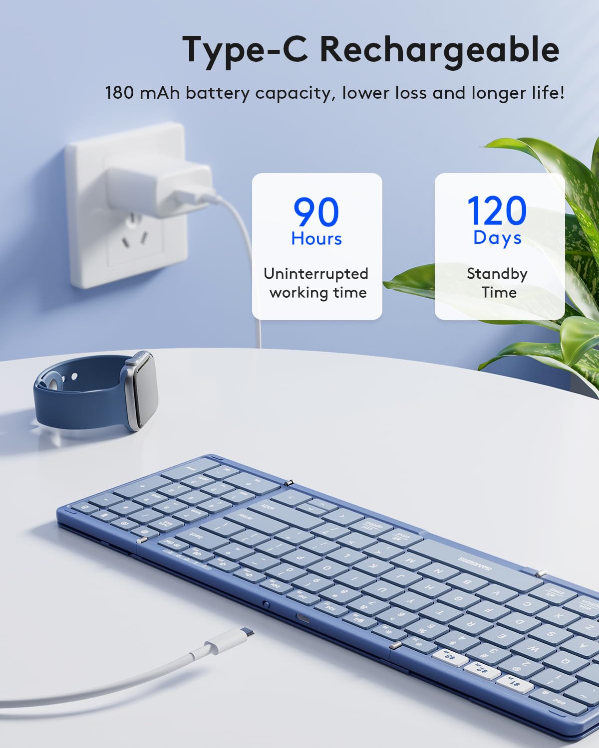 Samsers Full-Size Foldable Bluetooth Keyboard with Numeric Keypad - Blue