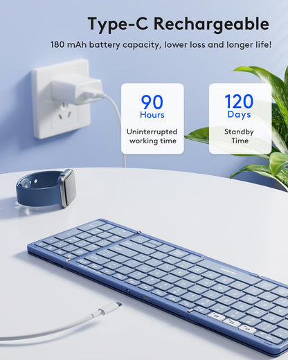 Samsers Full-Size Foldable Bluetooth Keyboard with Numeric Keypad - Blue