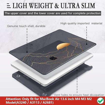 CISSOOK Compatible with MacBook Air 13.6 Inch M4 M3 M2 Case 2022 2023 2024 2025, Crystal Black Plastic Hard Shell Case Cover for MacBook Air 13.6" A3240 A3113 A2681, Sun & Mountain