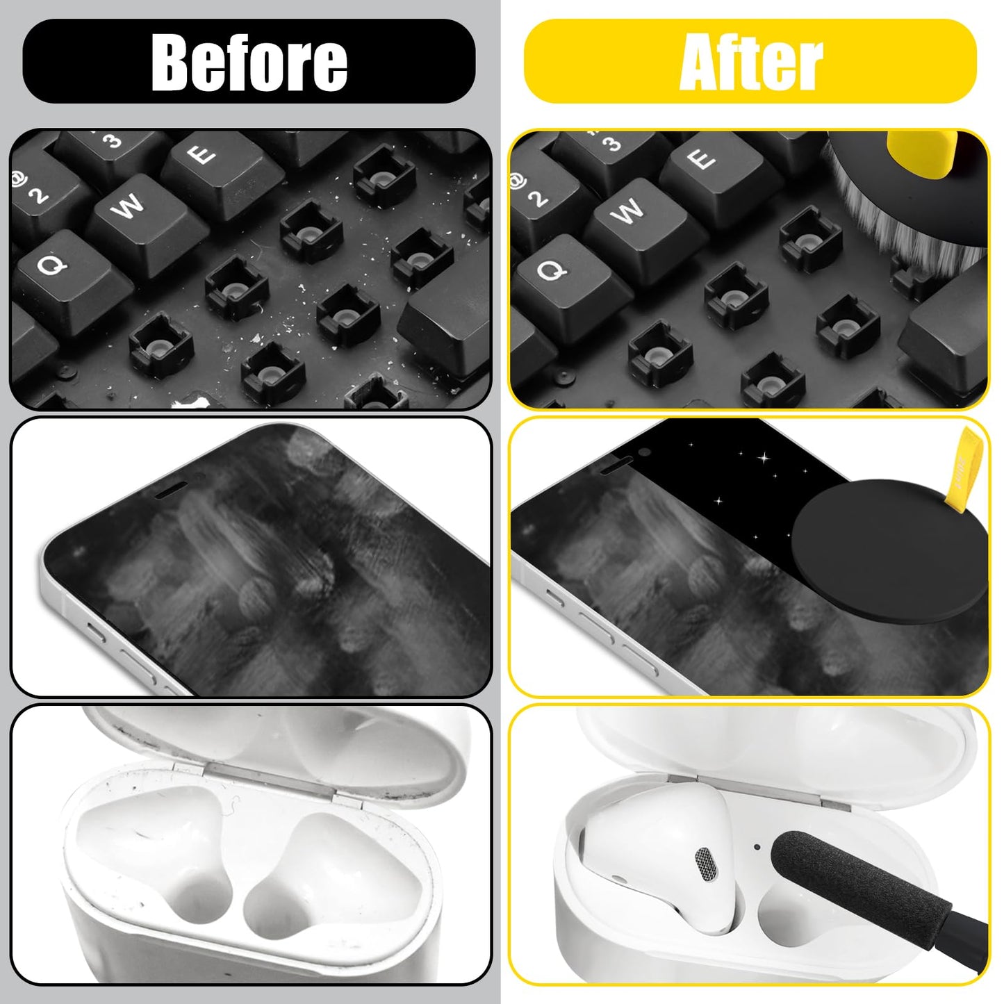 walrfid Laptop Phone Screen Cleaner Kit, Computer Keyboard Brush Cleaning Spray for iPhone AirPods MacBook iPad, 20-in-1 Electronic Device Clean Tool for Camera Earbud Car Screens (Black)