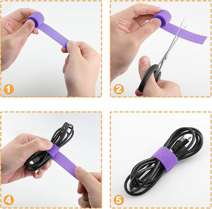 Reusable Fastening Tape Cable Ties 3/4 Inch Double Side Hook Roll (25 Yard, Purple)