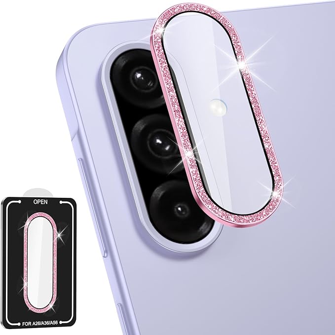 for Samsung Galaxy A26/A36/A56 Camera Lens Protector, Individual Metal Ring Tempered Glass Lens Cover, [Strong Adsorption] Scratch Resistant Ultra-Thin HD Clear Lens Cover, 1 Set-Pink