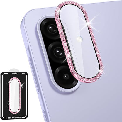 for Samsung Galaxy A26/A36/A56 Camera Lens Protector, Individual Metal Ring Tempered Glass Lens Cover, [Strong Adsorption] Scratch Resistant Ultra-Thin HD Clear Lens Cover, 1 Set-Pink