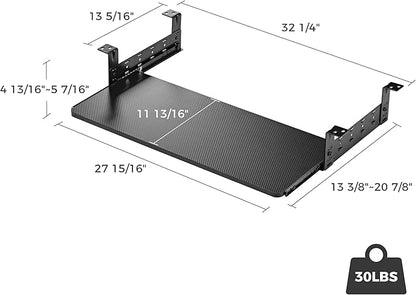 EUREKA ERGONOMIC Adjustable Keyboard Tray Under Desk, 28x11 Inch Large Slide Out Keyboard & Mouse Platform Tray, Wooden Pull Out Computer Keyboard Drawer for Typing Home Office Desk, Black