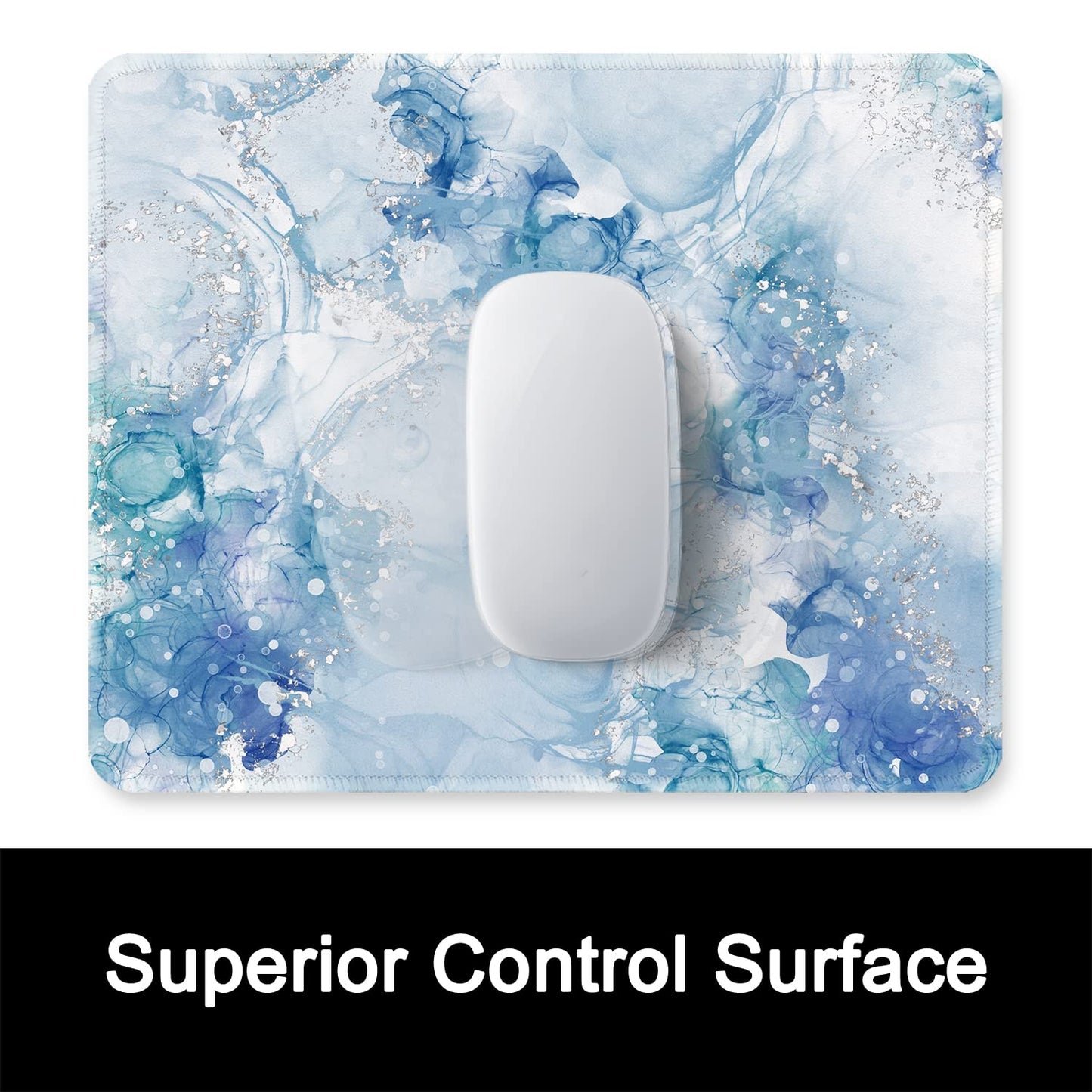 ITNRSIIET Mouse Pad with Stitched Edge Premium Textured Smooth Precise Operation Waterproof Washable Non-Slip Rubber Base Desktop Protection Mat, 10.2×8.3×0.12 inches, Blue Abstract Marble