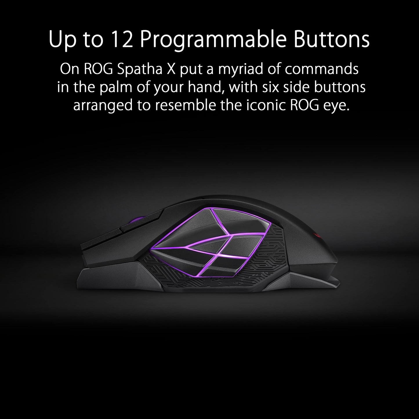 ASUS ROG Spatha X Wireless Gaming Mouse – MMO/MOBA Design, 12 Programmable Buttons, Right-Handed, 168g, Dual-Mode (Wired/2.4GHz), 19K DPI, up to 67Hr Battery, Magnetic Charging Dock, PC/Mac Support