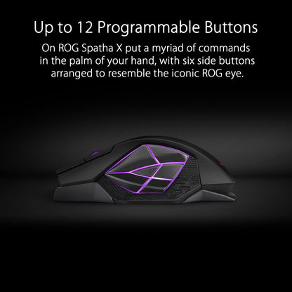 ASUS ROG Spatha X Wireless Gaming Mouse – MMO/MOBA Design, 12 Programmable Buttons, Right-Handed, 168g, Dual-Mode (Wired/2.4GHz), 19K DPI, up to 67Hr Battery, Magnetic Charging Dock, PC/Mac Support