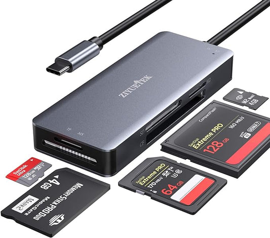 ZIYUETEK USB C SD Card Reader,5- in-1 Aluminum Thunderbolt 3 Memory Card Reader for CF, SD/SDHC,TF/Micro SD/MS/M2,CompactFlash Card for iPhone 15/16/Pro Max Android Windows MacBook