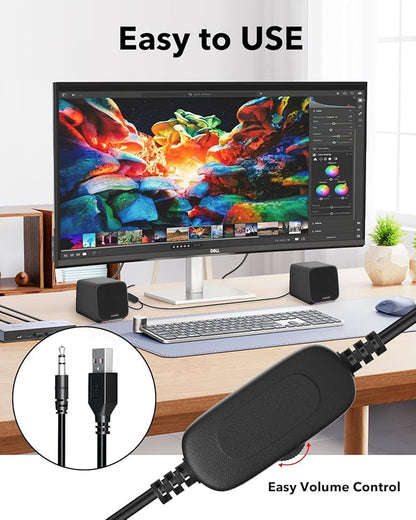Computer Speakers,Computer Speakers for Desktop PC,Desktop Speakers,Small Computer Speakers USB Powered 3.5mm Aux Speaker for PC,Laptop,Tablet,Phone