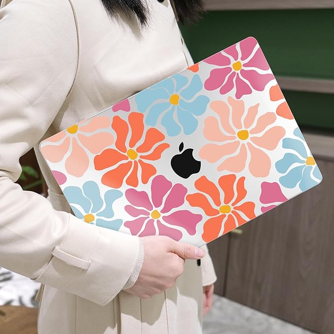 MEEgoodo for MacBook Air 13 inch Case 2021 2020 2019 2018 Released A2337 M1 A2179 A1932 with Touch ID, Plastic Hard Shell & Keyboard Cover Compatible with MacBook Air Case 13.3,Minimalist Style Floral
