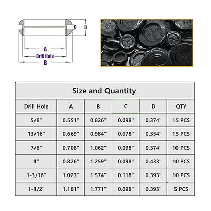 65Pcs Round Rubber Grommets kit 6 Sizes Double Sided Rubber Grommets for Wiring Automotive Rubber Firewall Hole Plug Cable Wire Protection with Retractable Knife(1-1/2" 1-3/16" 1" 7/8" 13/16" 5/8")