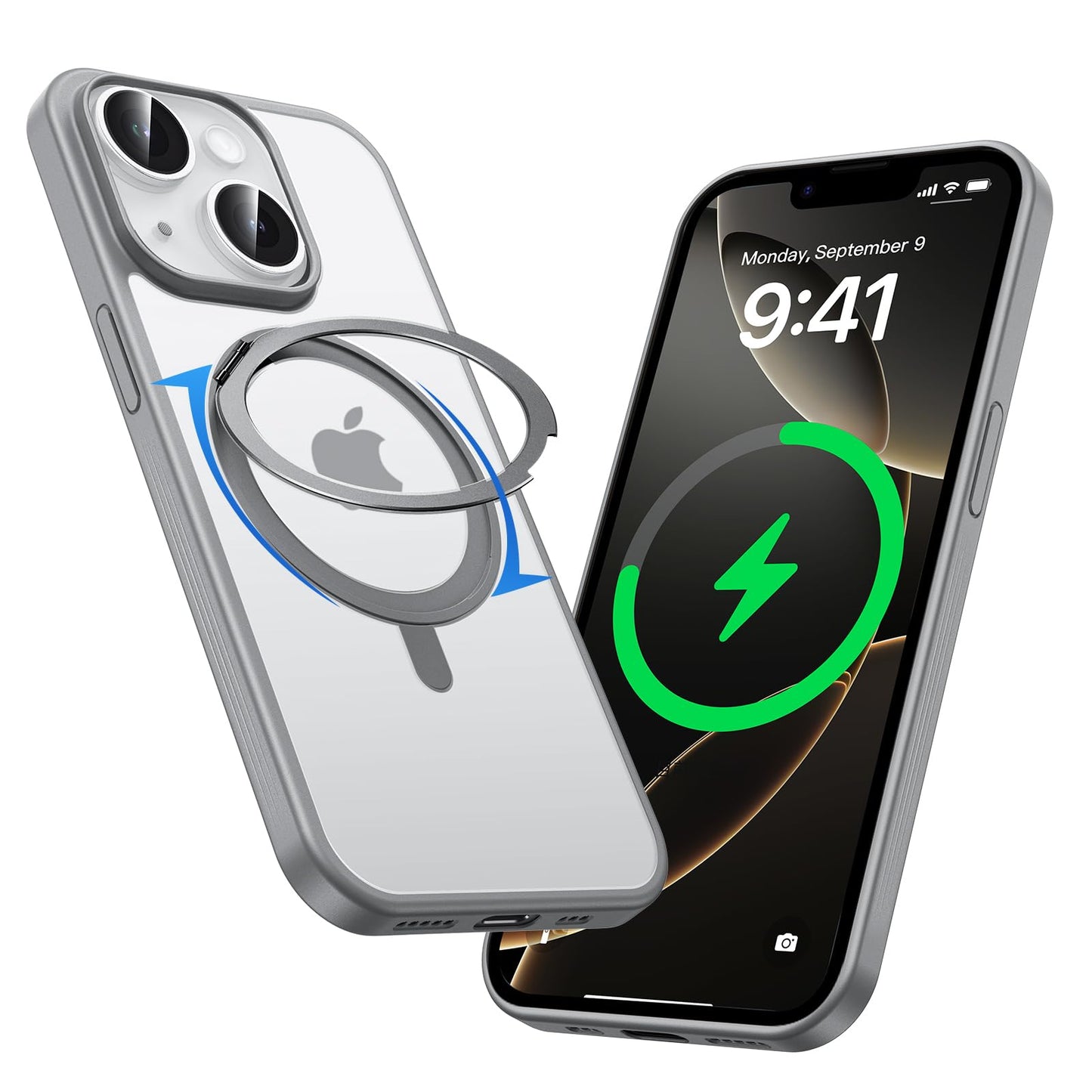 MAGIC JOHN 360° Rotatable Magnetic Invisible Stand for iPhone 14/iPhone 13 Case [Anti-Slip Grip] [Compatible with MagSafe] 16FT Shockof for iPhone 14/13 Case with Kickstand, Gray