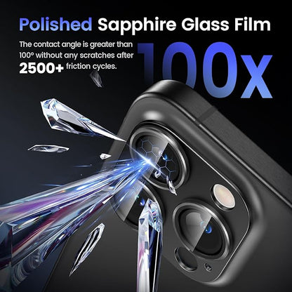 Tensea for iPhone 16 Pro/iPhone 16 Pro Max/iPhone 15 Pro/iPhone 15 Pro Max Camera Lens Protector, Metal Aluminum Alloy Tempered Glass Cover Camera Screen Protector Accessories, Case Friendly Black