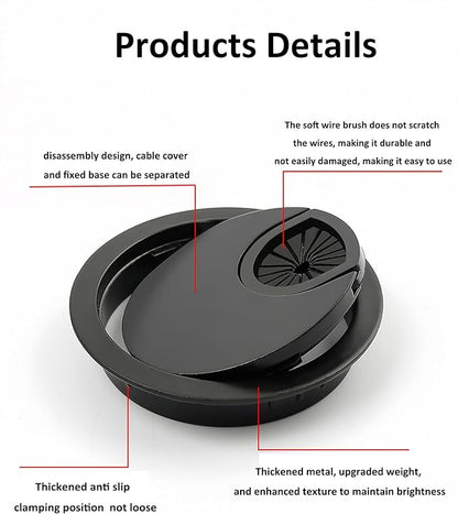 3 Pcs Satin Nickel Metal Cable Grommet, Zinc Alloy Desk Table Grommet Cable Cord Hole Cover for Home and Office, Fits 2inchs Hole 50MM Black