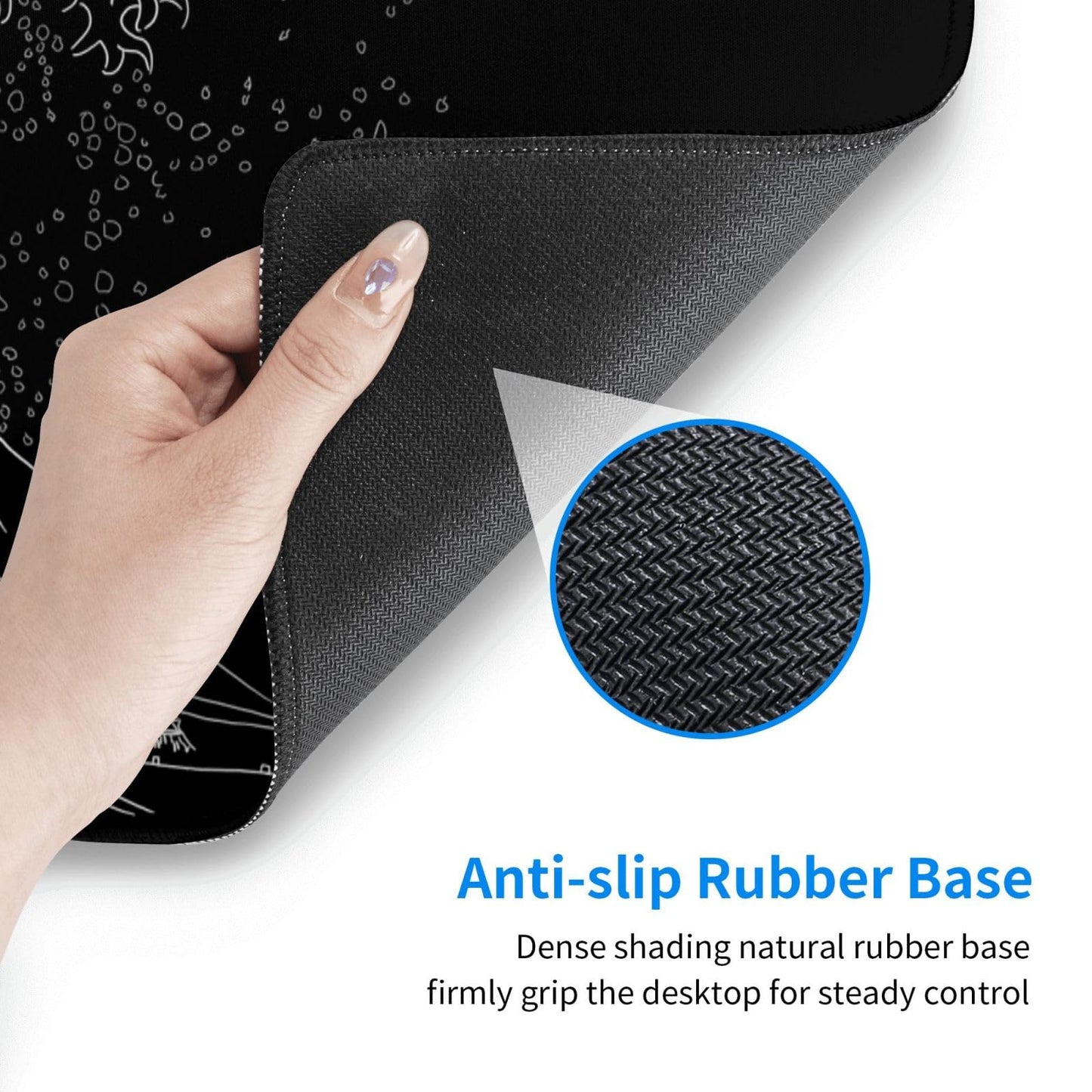 Japanese Sea Wave Large Mouse Pad, Anime Black Gaming, Extended Kanagawa Mat Desk Pad, 3mm Thick Long Non-Slip Rubber Base Mice Pad, 31.5 X 11.8 Inch