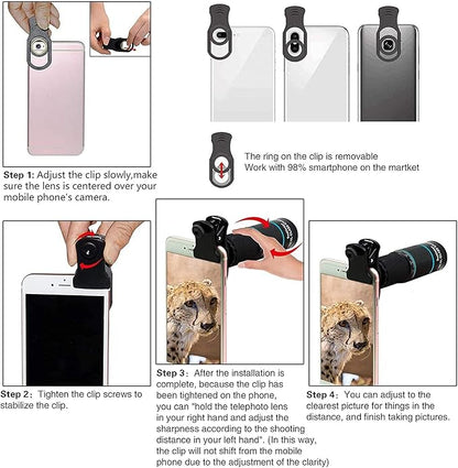 Phone Camera Lens Kit 10 in 1 for iPhone Samsung Pixel Android, 22X Telephoto Lens, 0.62X Super Wide Angle Lens&25X Macro Lens, 235° Fisheye,Kaleidoscopes, Starlight，Tripod，for Most Smartphone Black