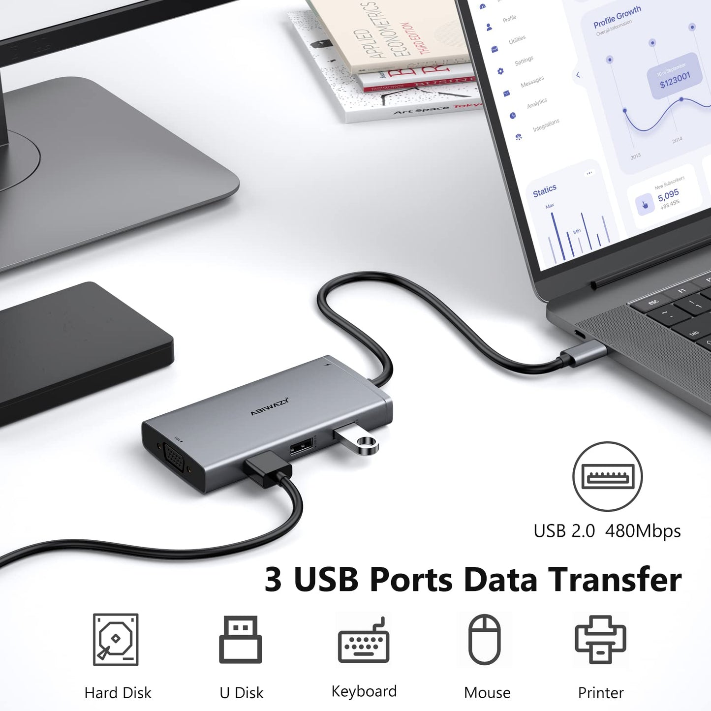 USB C Docking Station Dual Monitor Computer Multiple Monitor Hub Adapter