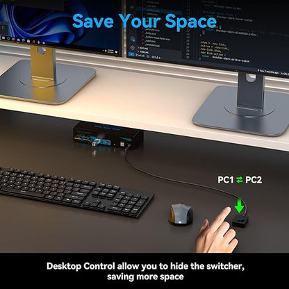 4K@144Hz Displayport KVM Switch 2 Monitors 2 Computers USB3.0 KVM Switch Dual Monitor for 2 Computers Share 2 Monitors and 4 USB Devices Support Extended/Copy Mode with Desktop Controller