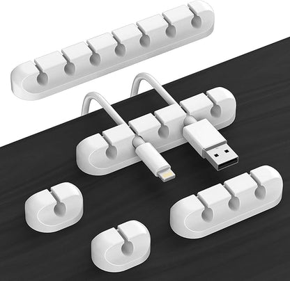 Cord Organizer Cable Holder Management – 5 Pack White Cable Clips Cord Holder for Nightstand, Desk, Car | Adhesive Cable Organizer Wire Holders for Cords, Charger, Office, Desk