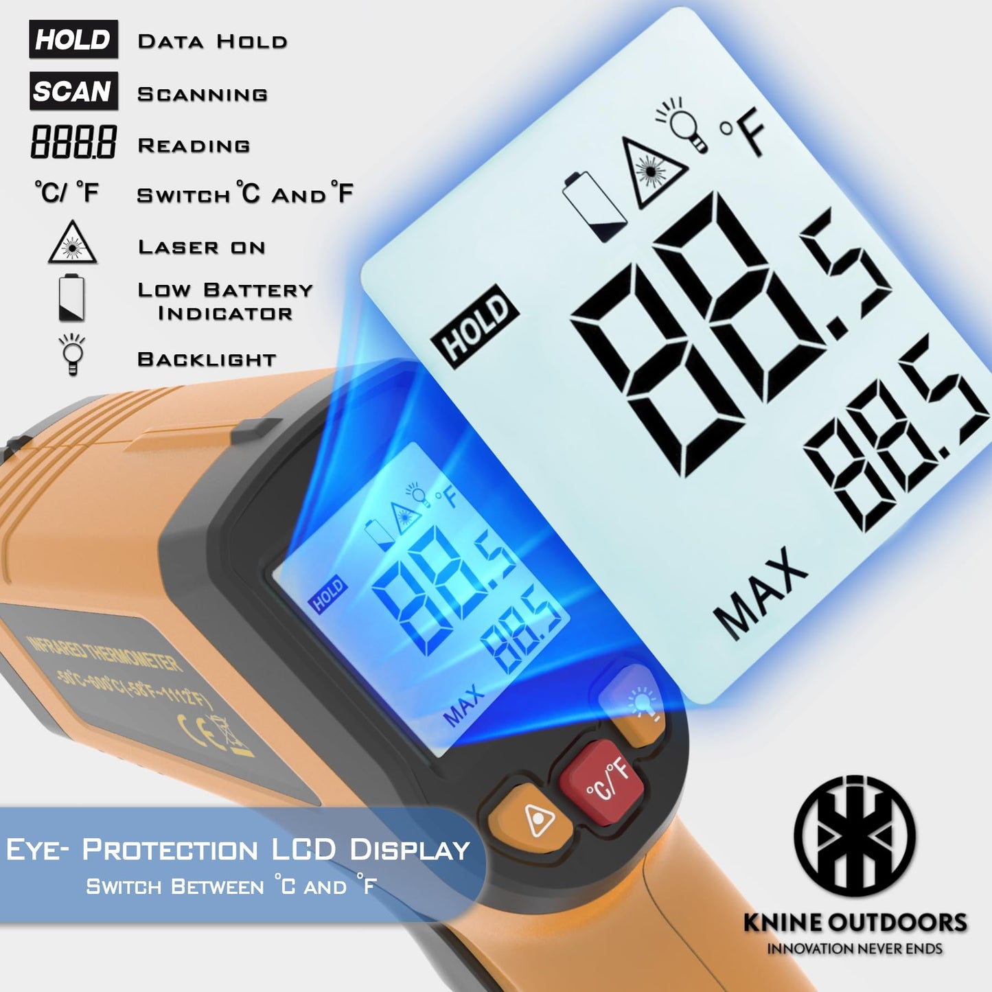 KNINE OUTDOORS Infrared Thermometer Gun, -58℉ to 1112℉