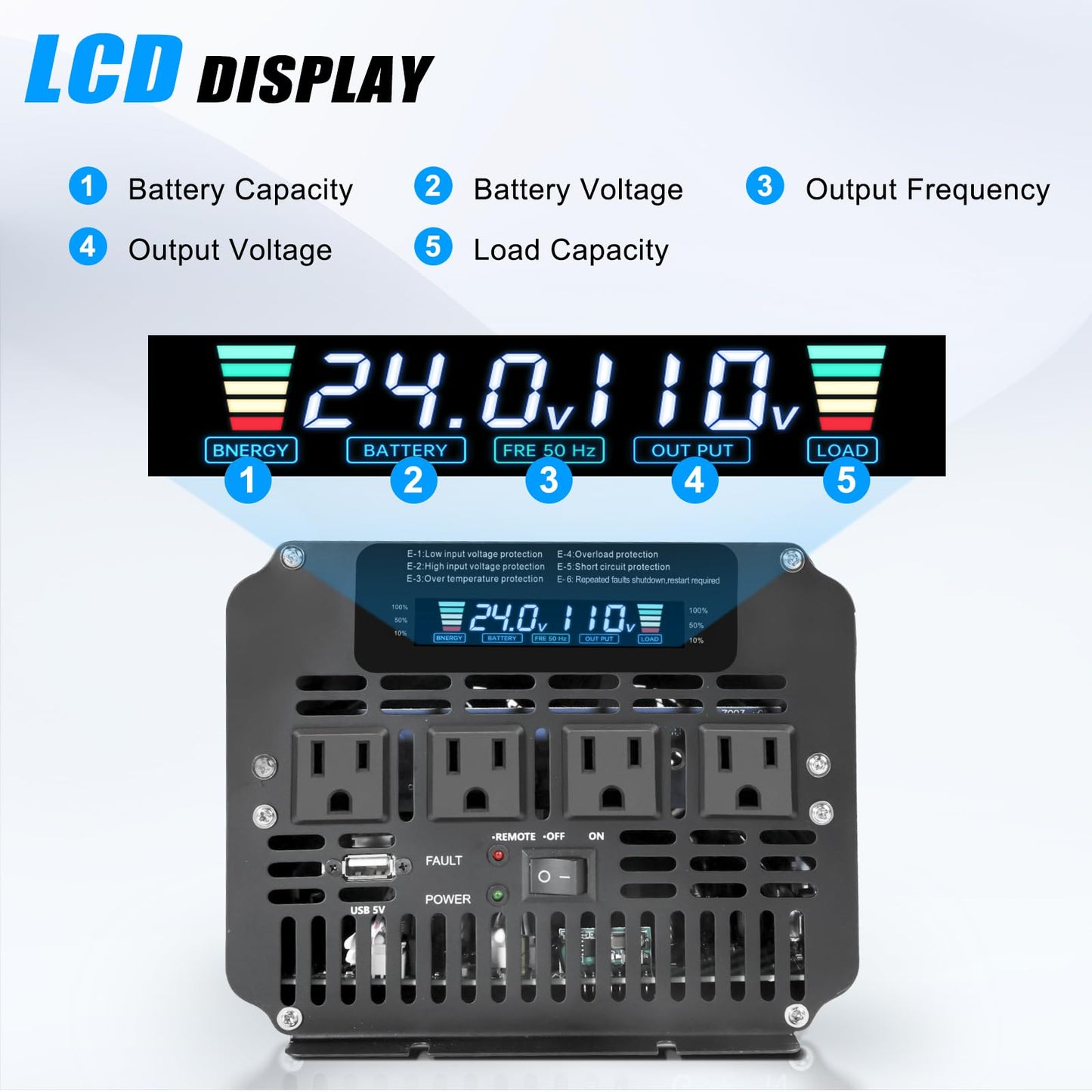 LVYUAN 4000 Watt Power Inverter 24V to 110V 120V for Vehicle, Solar Inverter System, Heavy Duty, RV, Truck, Off Grid,Camping with 4 AC Outlets, LCD Display, Wireless Remote Control, Car Power Inverter