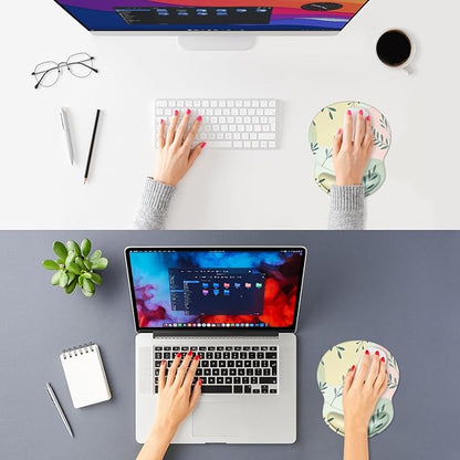 ITNRSIIET Ergonomic Mouse Pad with Comfort Gel Wrist Rest, Non-Slip PU Base, Smooth Textured Surface, Reduces Hand Fatigue & Wrist Pain, 8.7 x 7.2 Inch for Office Gaming Home, PastelFoliage