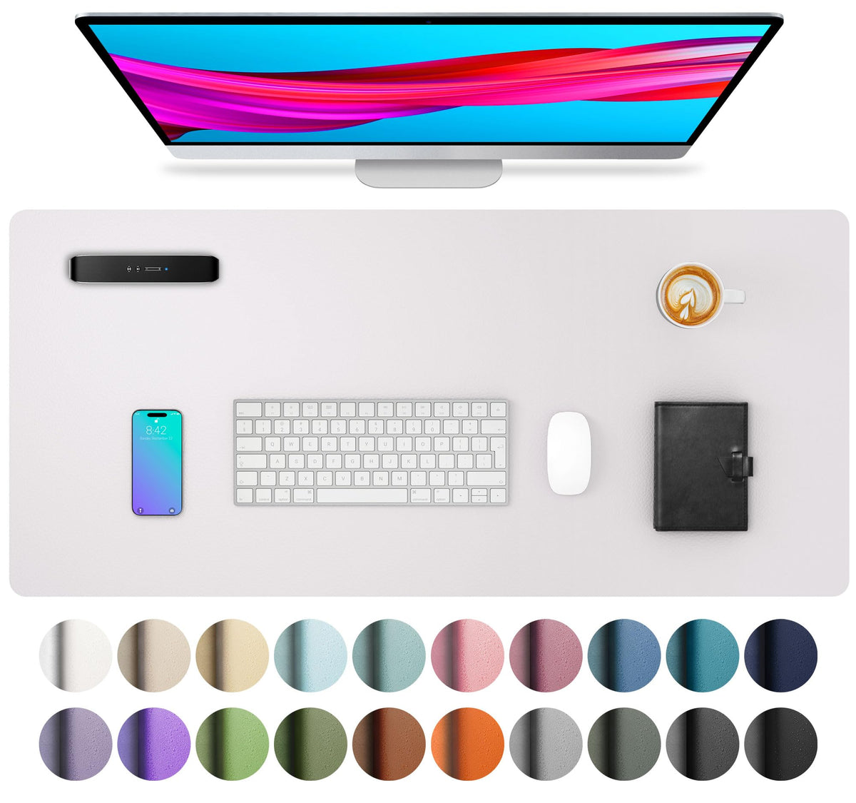 Aothia Non-Slip Waterproof PU Leather Desk Pad Protector for Mouse, Writing Desk, Office, Home, Laptop Blotter, 23.6" x 13.7", Black