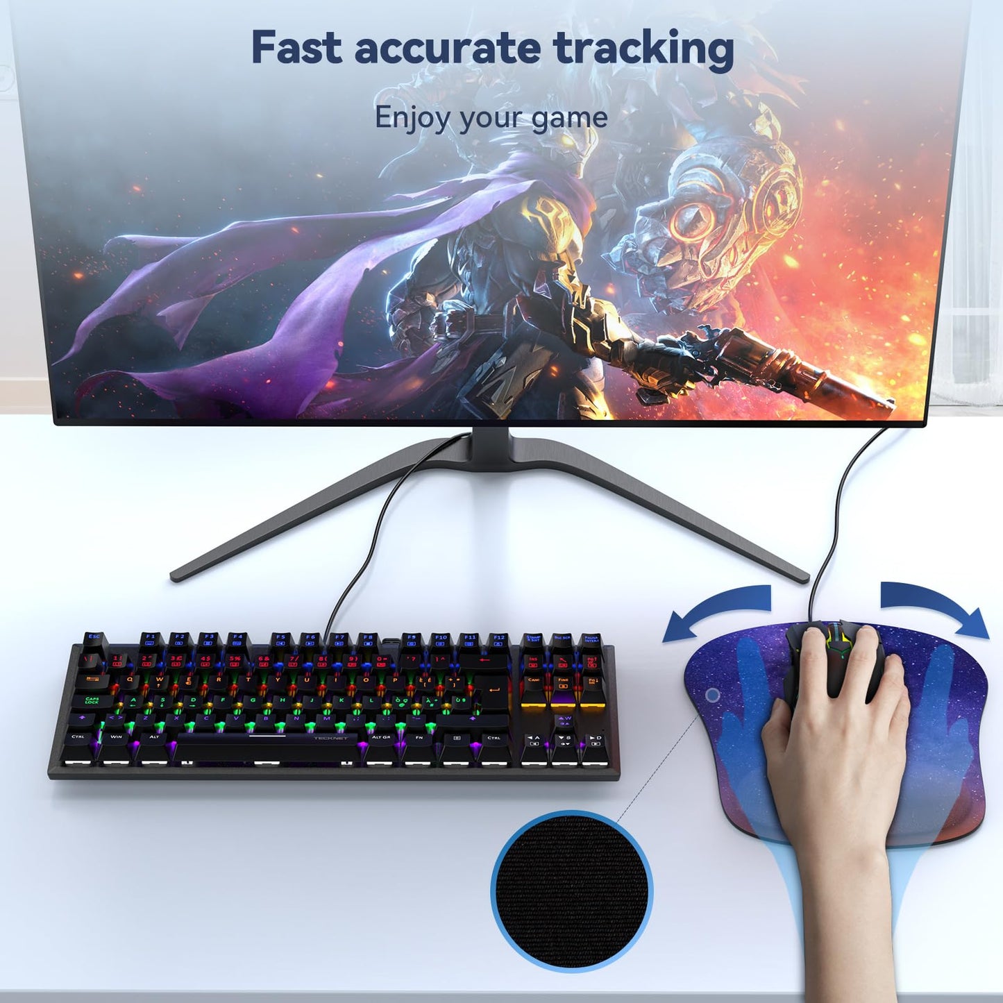 TECKNET 2 Pack Gaming Ergonomic Mouse Pad with Wrist Support