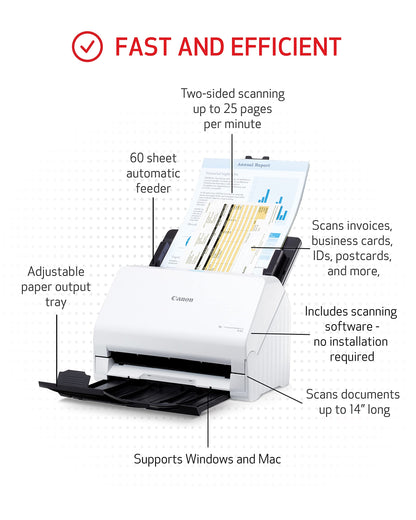 Canon imageFORMULA R30 - Office Document Scanner, Auto Document Feeder, Duplex Scanning, Plug-and-Scan Capability, No Software Installation Required