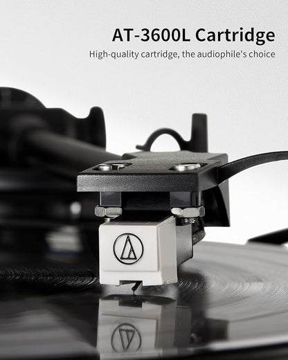 ANGELS HORN Vinyl Record Player Turntable with 2-Speed Belt-Drive, Bluetooth Output, Pitch Control, Built-in Phono Preamp, Adjustable Counterweight, AT-3600L