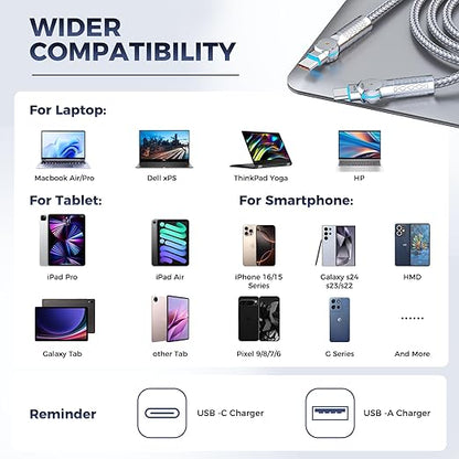 USB C to USB C Cable 6.6ft,240W 2-Pack Braided 180°Rotating Type C Charging CableFast Charge for iPhone 16/16Pro/16Plus/16ProMax,MacBook Air,iPad Pro,Pixel,Samsung Galaxy S23/S24 Ultra-Light Grey