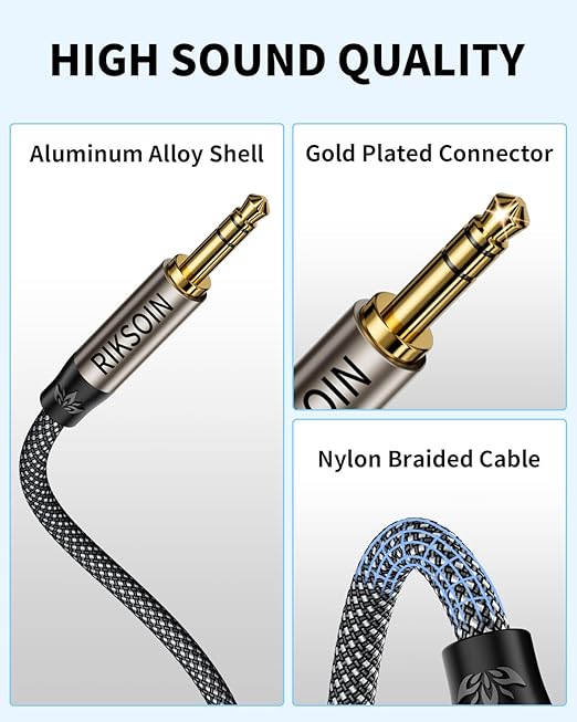 3.5mm Nylon Braided Aux Cable 4FT, Silver-Plated Wire Core Male to Male Cord for Headphones Car Home Stereos Speaker Compatible with iPhone iPad iPod Echo More