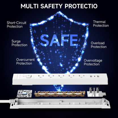 15 Ft Power Strip Surge Protector with USB Ports, Flat Plug Extension Cord, 5 AC Outlets and 3 USB Charging Ports, Wall Mountable for Home, Office, Dorm