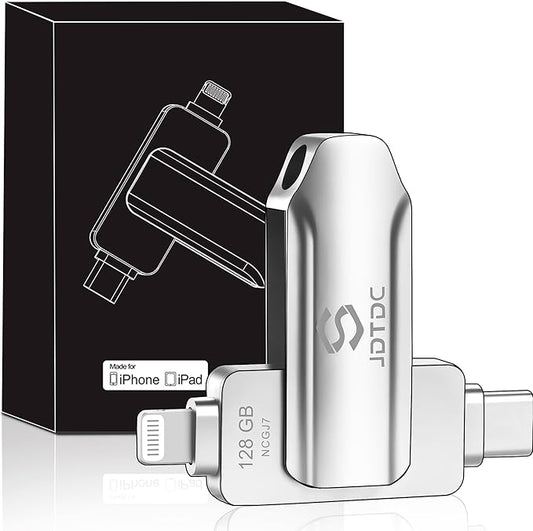 JSL JDTDC MFi Certified 128GB iPhone-16-Photo-Stick USB C & Lightning Flash Drive for iPhone 16/15/14/13/12 Thumb-Drive-for-iPad-Memory External-Storage-Android-Photo-Backup iPhone-Photo-Tansfer-Stick