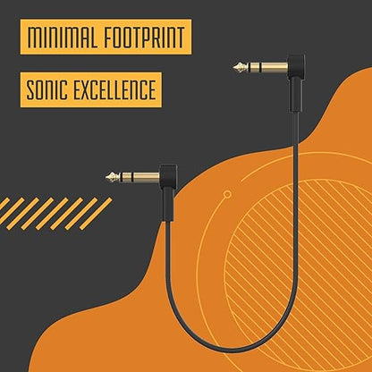 Rock Stock 1/4" Stereo TRS Flat Patch Cables - 12" Ultra-Thin, Right Angle, Low Profile, Gold Plated, Braided Shielding - Maximize Pedalboard Space, Eliminate Noise, Connect Guitar Effects Pedals