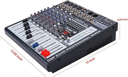Boytone BT-60MX, 6 Channel Bluetooth Audio Mixer - DJ Sound Controller, USB MP3 Player, 4 XLR Microphone Jack, 7 Band EQ, 16 DSP Digital Multi Effects Processor, RCA IN-OUT Jack, 48V Phantom Power