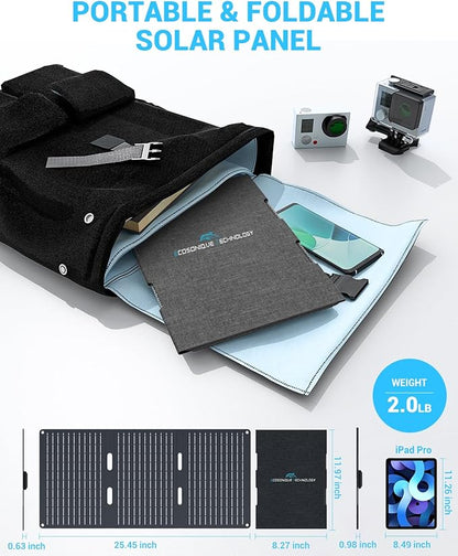 Ecosonique 30W Portable Solar Charger Foldable Solar Panels with USB C USB A ETFE Waterproof for Camping Backpacking Compatible with Cell Phone, iPhone, iPad, Samsung Galaxy, LG, Power Banks