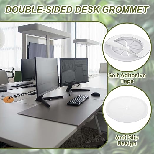 PATIKIL Desk Grommet 3-3/16", 4 Pcs Round Cable Grommet Cord Hole Cover with Adhesive Tape Flexible Table Wire Organizer for Office Home Table Countertop, White
