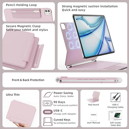 for iPad Air 13 inch Case with Keyboard (M3,2025 / M2,2024), iPad Pro 12.9 (6th/5th/4th/3rd Gen) Magic Keyboard, Springy Backlit Keys, Stain-Resistant Surface, Multi-Touch Trackpad, Pink